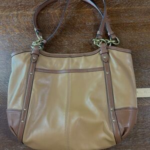 Coach Leather# F20812 Tan and Brown Tote Bag